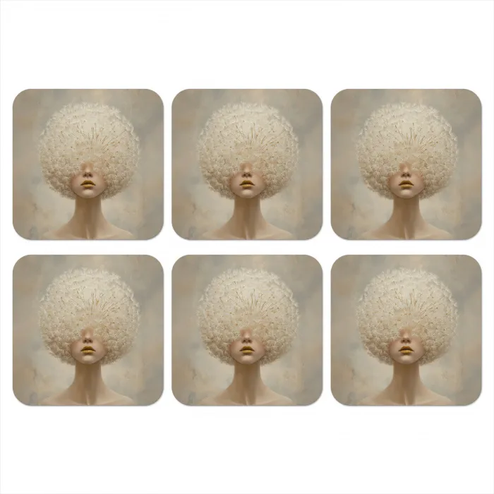Dromerig - Beige - Paardenbloemzaadjes onderzetter kurk middel -3d