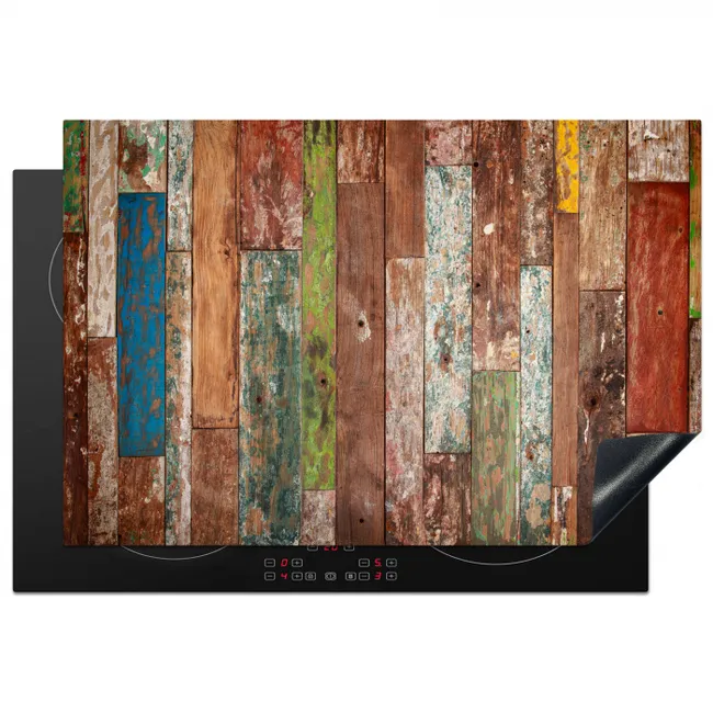 Kleurrijk Verweerd Hout Inductie beschermer vinyl 3mm klein -3d