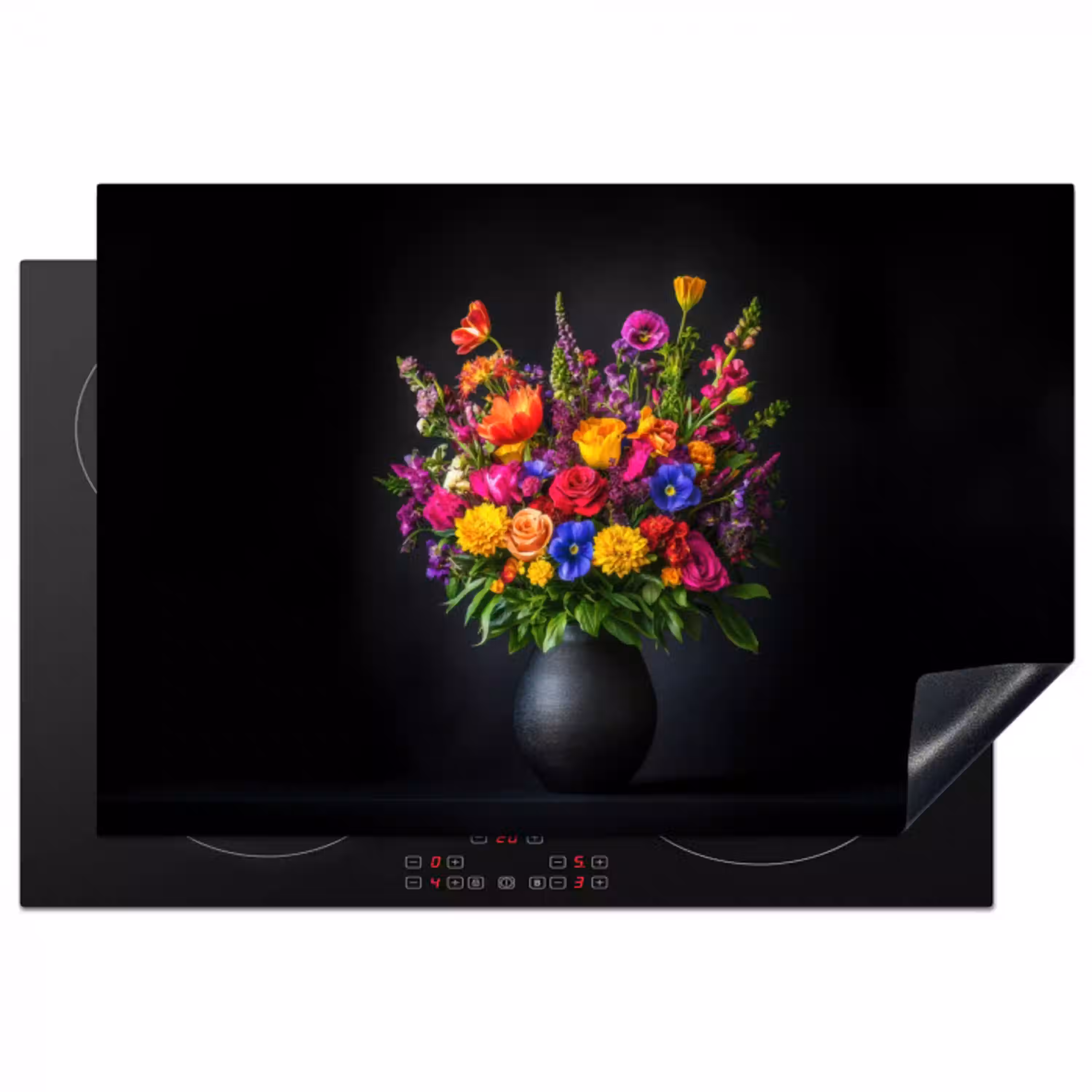 Felgekleurd - Bloemen - Vaas Inductie beschermer vinyl 3mm klein -3d