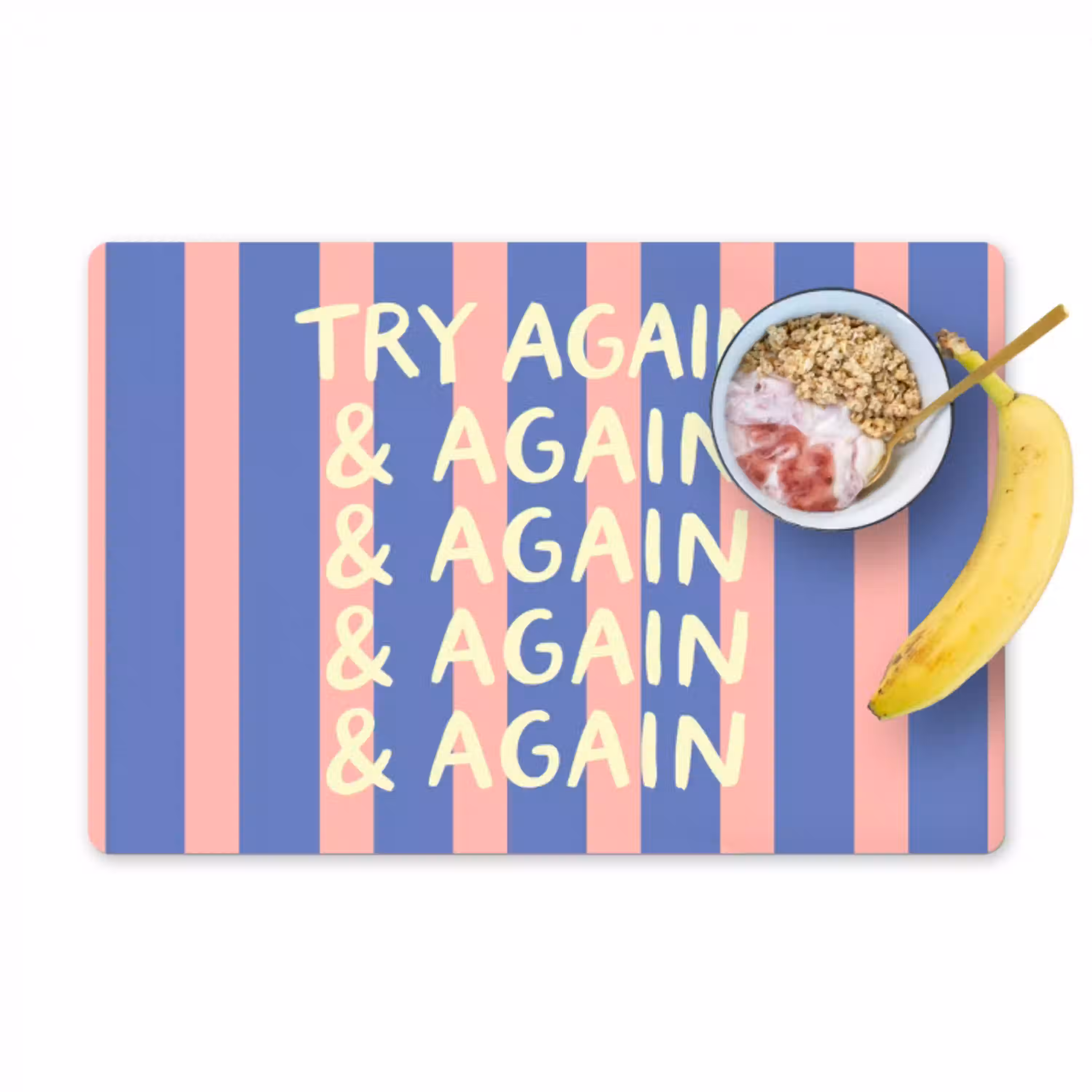 Try again - Strepen - Roze - Verticaal - Blauw Placemat vinyl groot -zzzproduct_Kitchenyeah-website