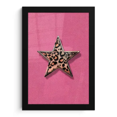 Ster - Luipaard - Print - Roze fotolijst zwart zonder passe partout klein -3d