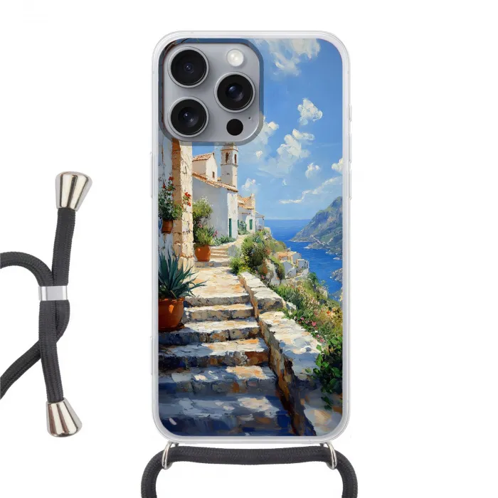 Trap - Huizen - Berglandschap - Zee Hoesje iPhone 16 Pro Max met koord klein -3d