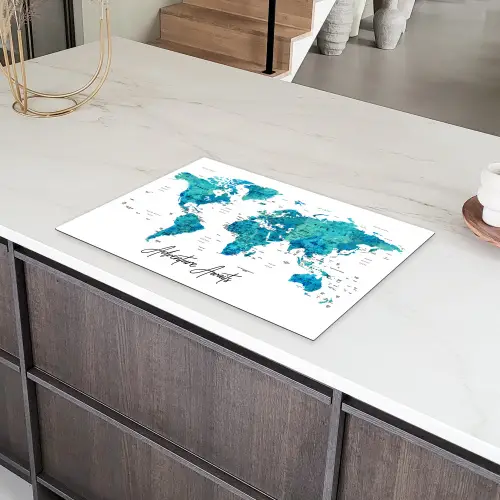 Wereldkaart - Blauw - Kleurrijk Inductie beschermer vinyl 3mm klein -sfeer8