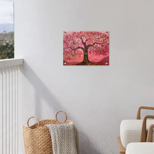 Boom - Levensboom - Roze - Goud tuinposter los doek klein -sfeer8