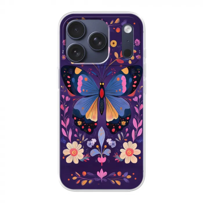 Sierlijk - Bloemen - Vlinder - Paars Telefoonhoesje iPhone 17 Pro klein -3d