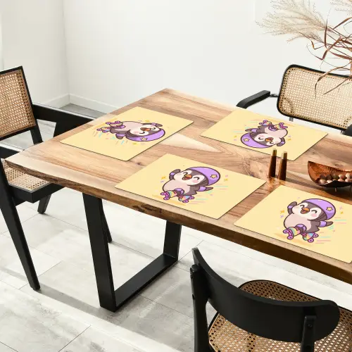 Pinguïn - Rolschaatsen - Geel - Energiek Placemat vinyl groot -zzsfeer4_Kitchenyeah-website
