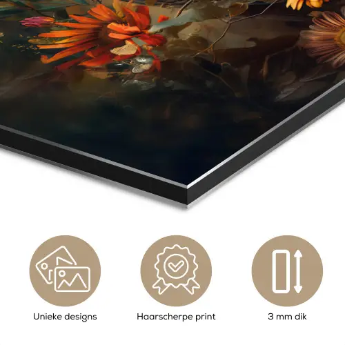 Uil - Vogel - Bloemen - Planten - Botanisch aluminium wit klein -closeup_NL