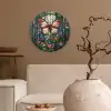 Vlinder - Roze - Bloemen - Bladeren Wandcirkel kunststof plaat 5mm dik klein -sfeer1