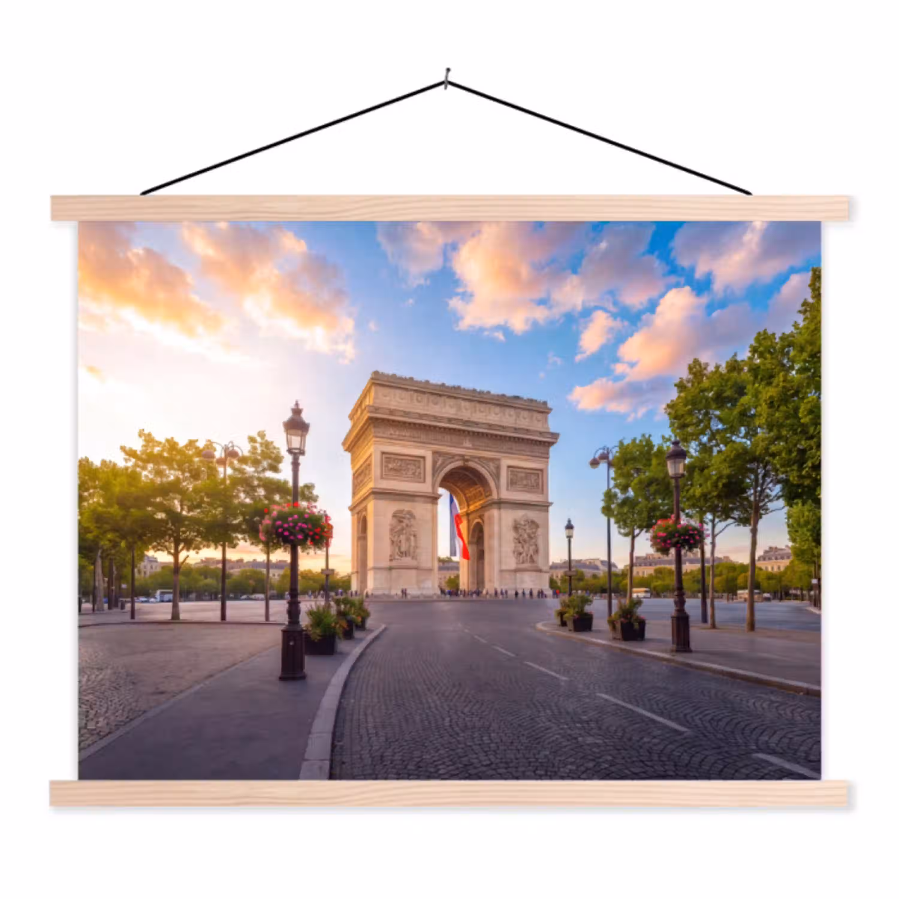 Monument - Parijs - Zonsondergang - Architectuur - Goud textielposter latten blank klein -3d