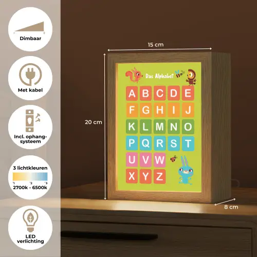 Educatief - Alfabet leren - Groen - Bosdieren - Letters Light Box met kabel klein -USP_NL