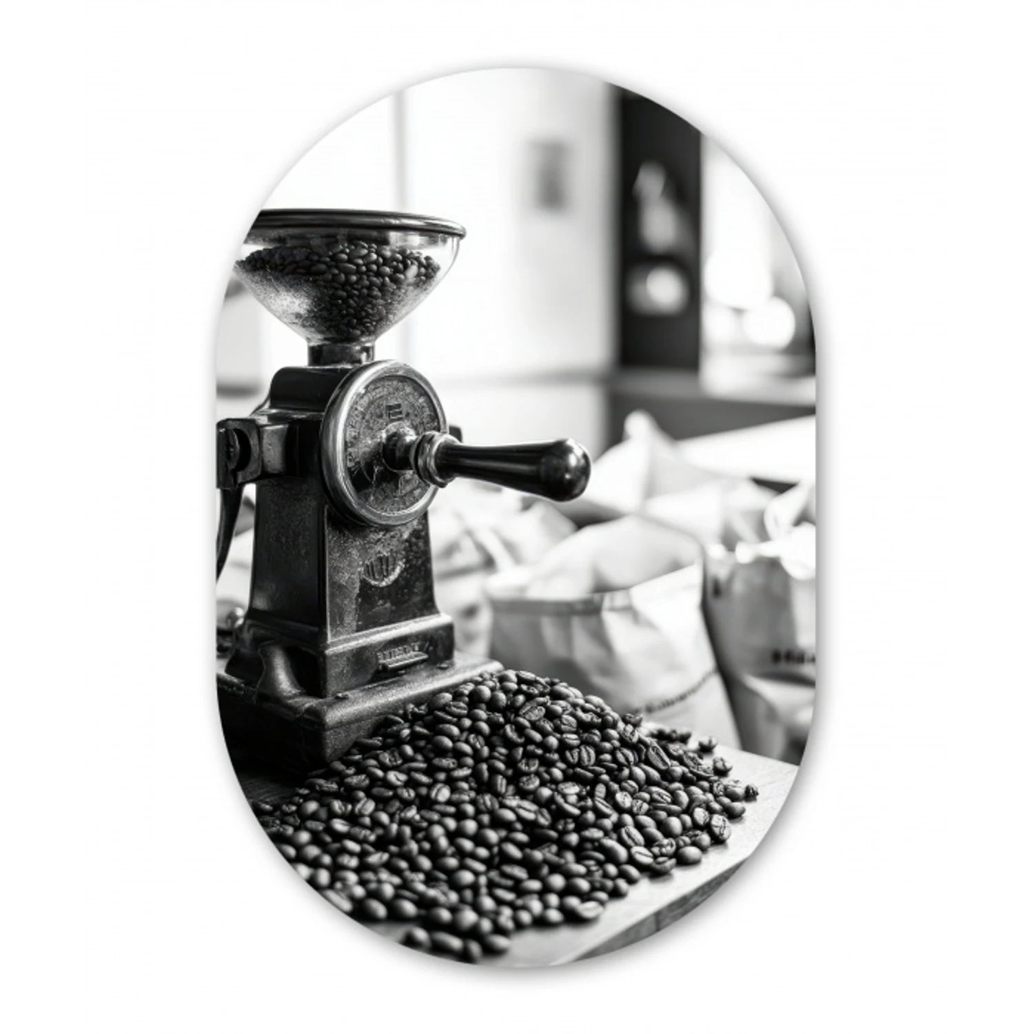 Koffiemolen - Gemalen - Vintage Wandcirkel Ovaal Glas middel -3d