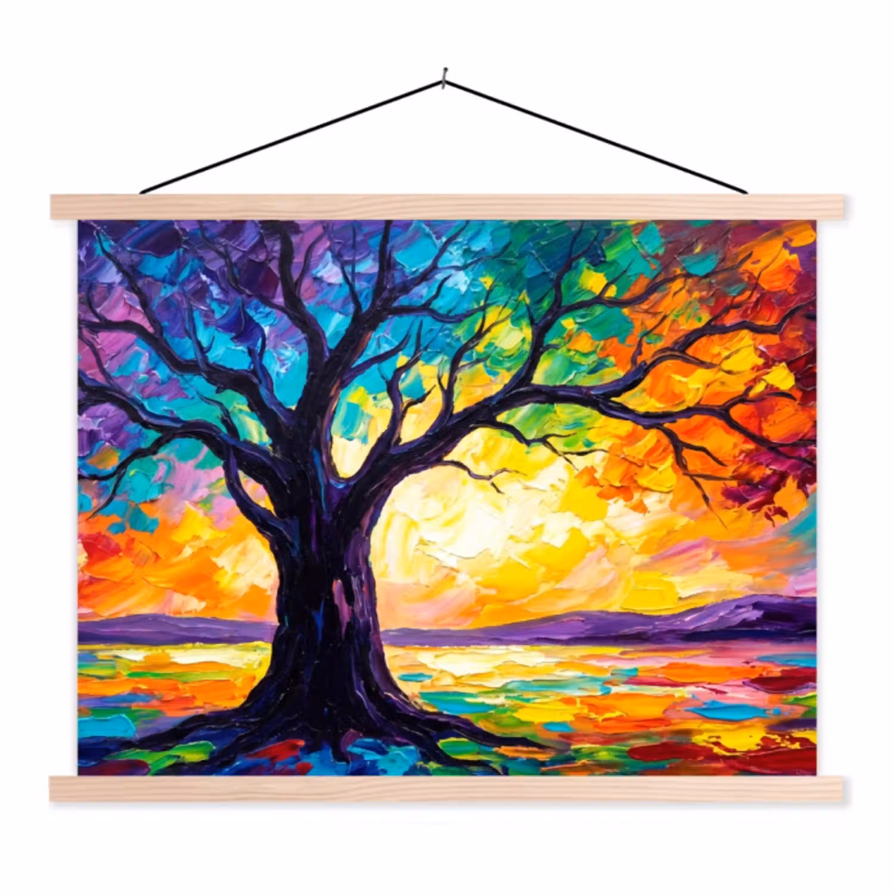 Boom - Landschap - Natuur - Abstract - Kleurrijk textielposter latten blank klein -3d