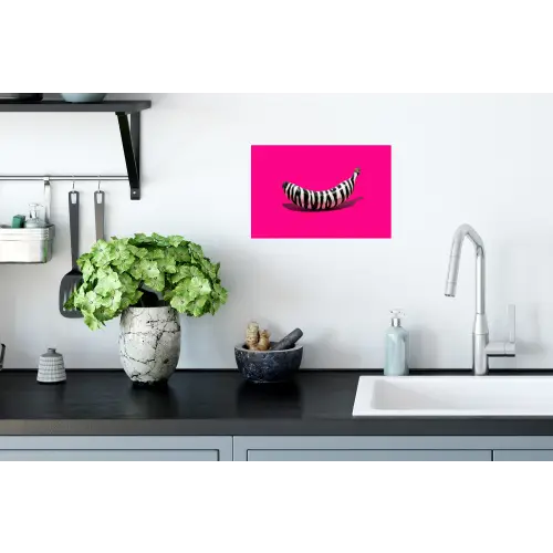 Banaan - Zebraprint - Roze Muursticker klein -keuken