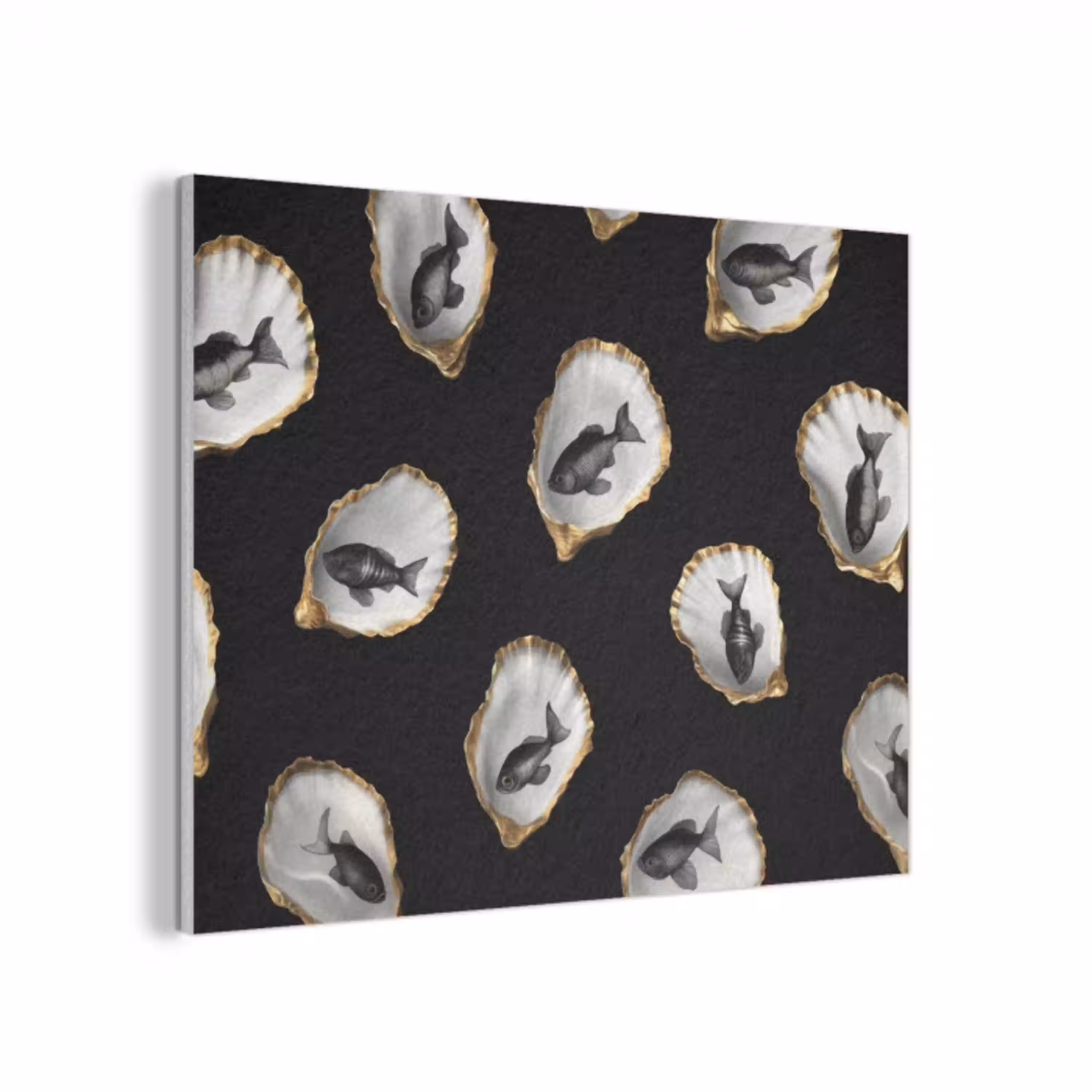 Oesters - Zwart - Vissen - Goud PET vilt klein -3d