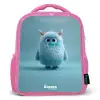 Blauw pluizig monster met hoorns Kinderrugzak - Roze middel -3d