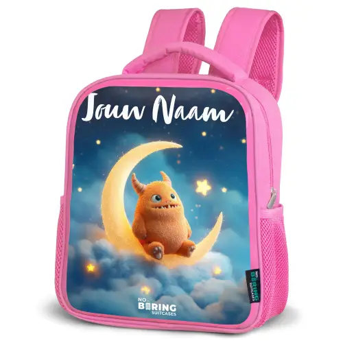 Oranje monster op maansikkel Kinderrugzak - Roze middel -schuin