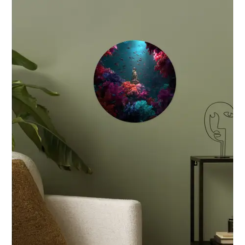 Standbeeld - Zeebodem - Koraal - Kleurrijk Wandcirkel behangsticker klein -sfeer2