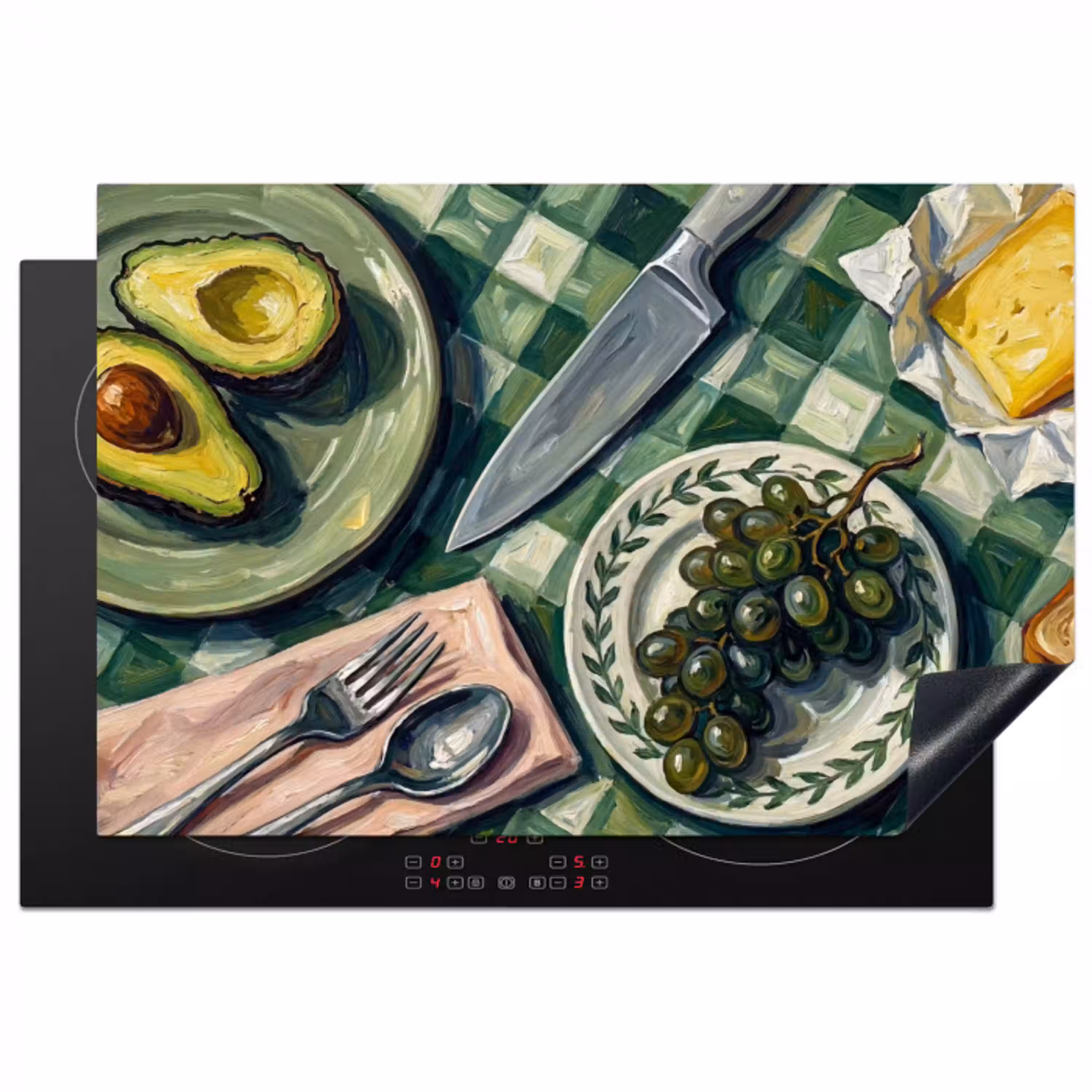 Eten - Ontbijt - Tafel - Modern - Groen Inductie beschermer vinyl 3mm klein -3d