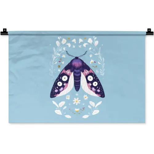 Bladeren - Wit - Vlinder - Insect Wandkleed katoen klein -zz3d