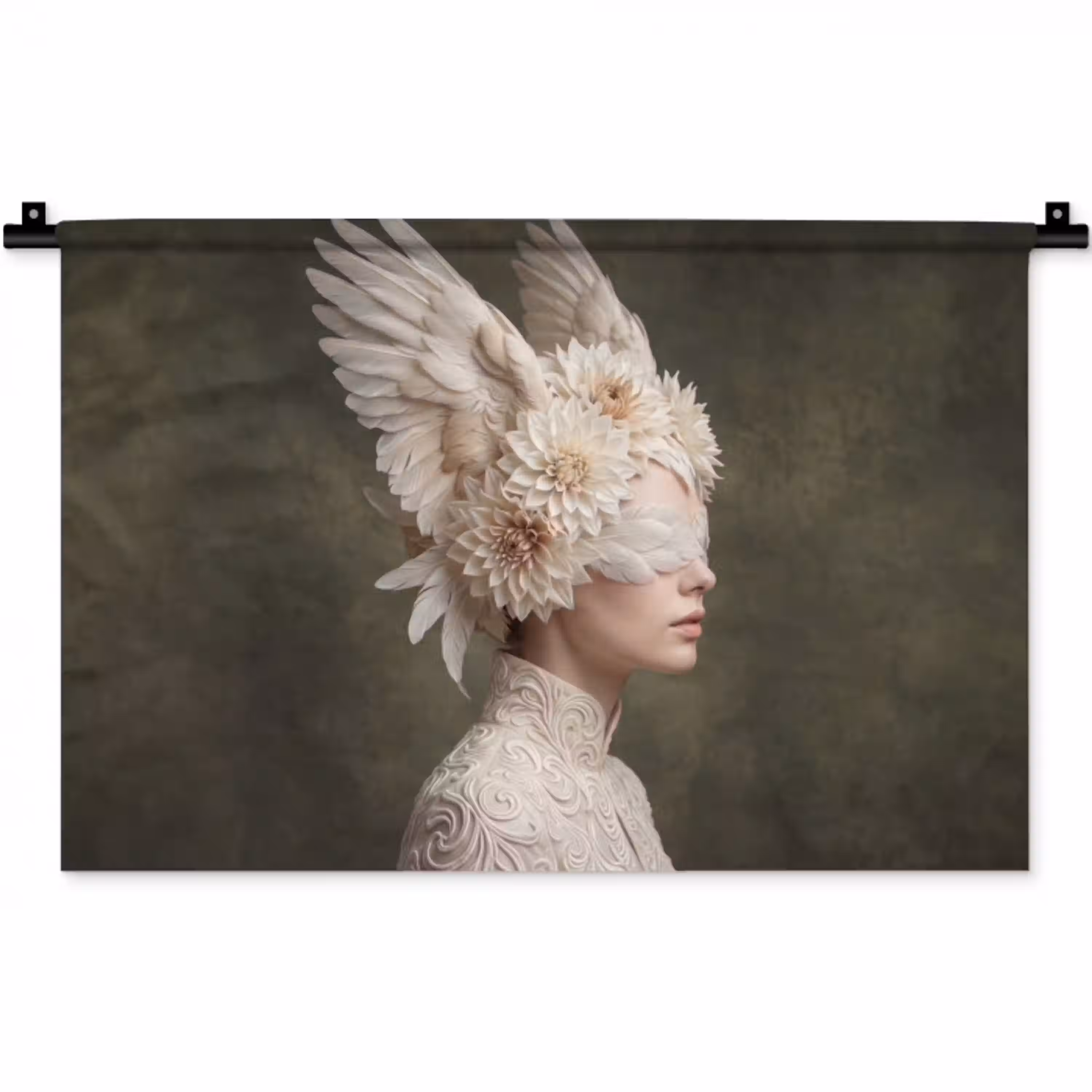 Vleugels - Vrouw - Wit Wandkleed katoen klein -zz3d