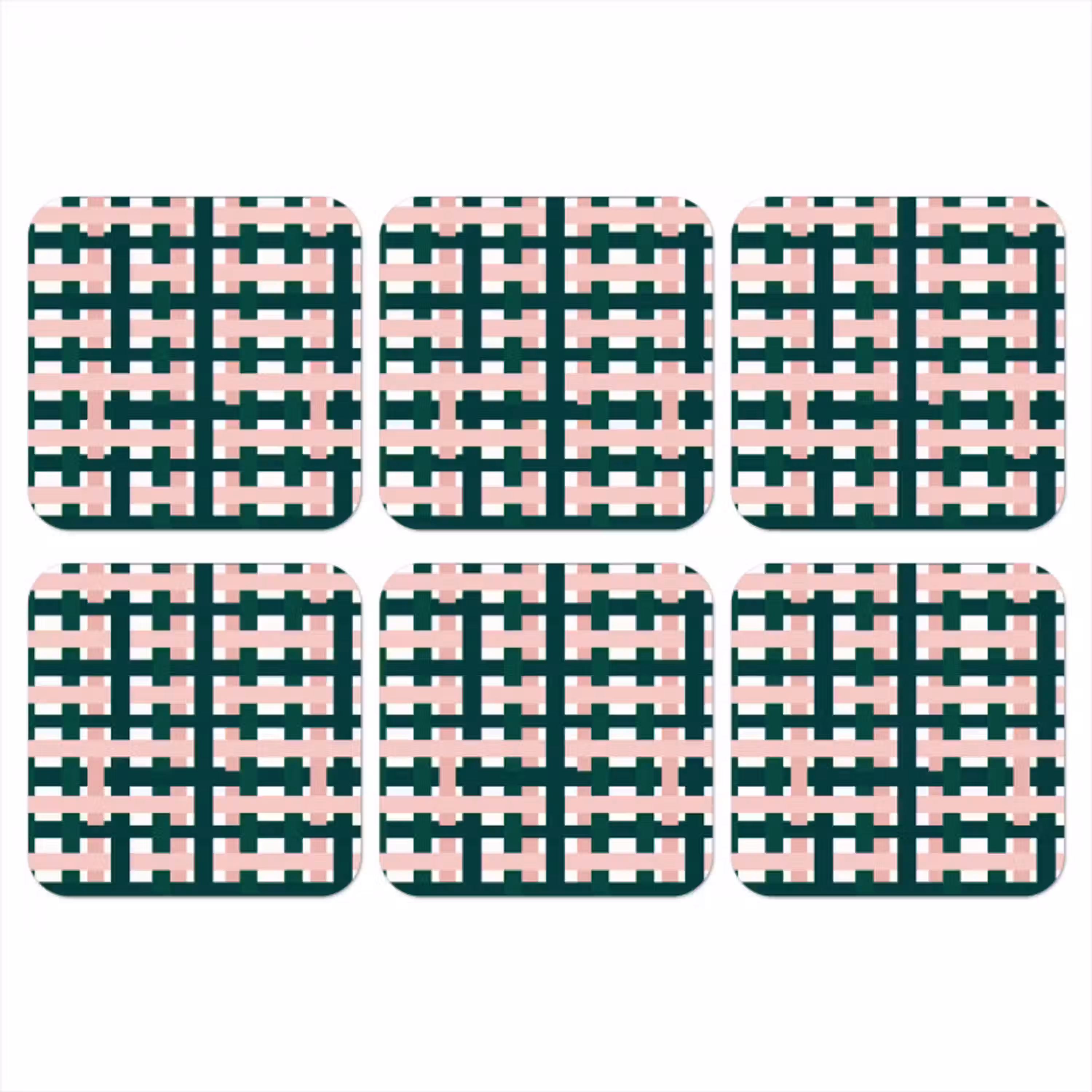 Vlechtpatroon - Groen - Roze - Grafisch onderzetter kurk middel 366 -3d
