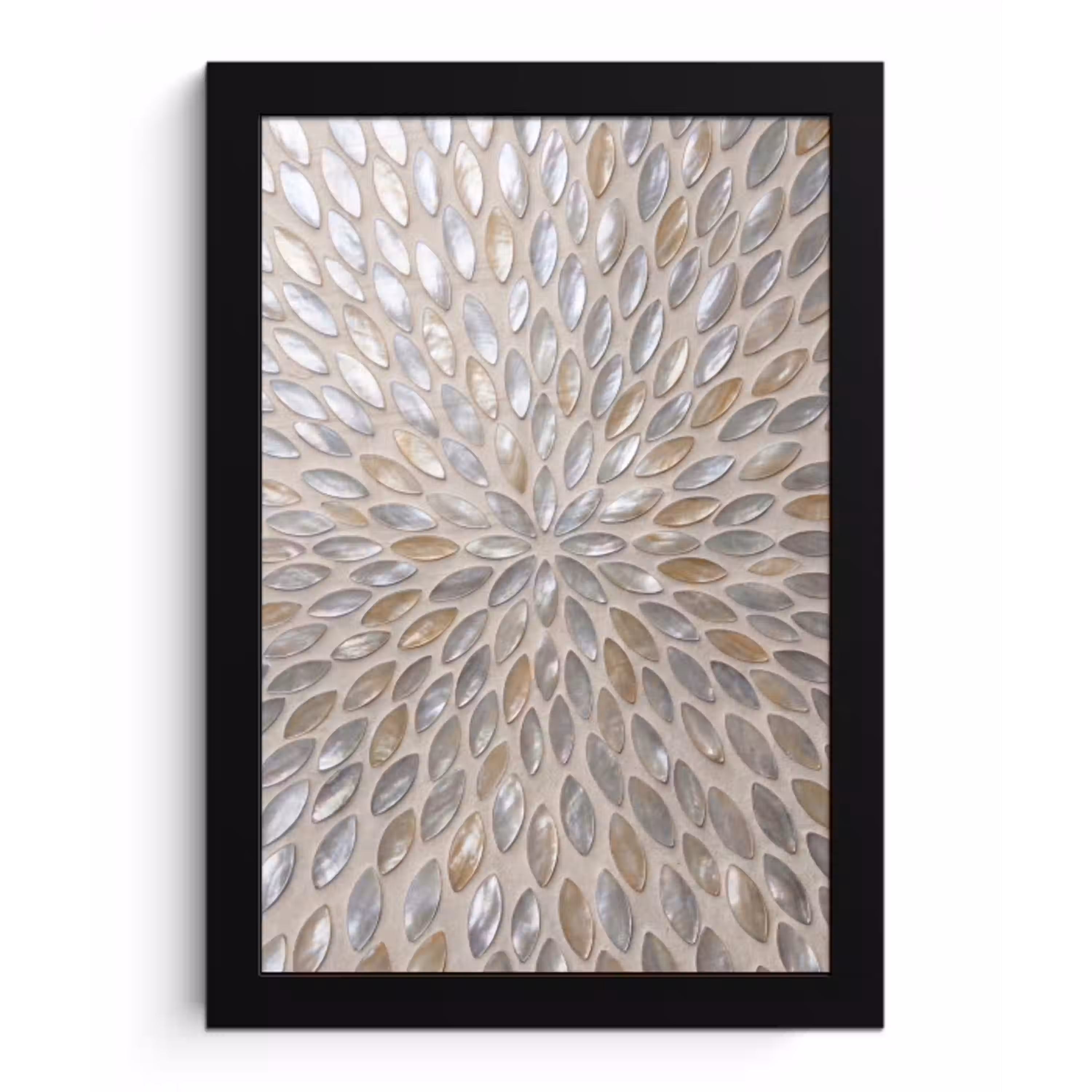 Patroon - Ovaal - Glanzend - Abstract - Beige fotolijst zwart zonder passe partout klein -3d