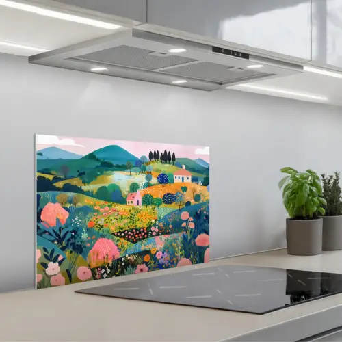 Heuvellandschap - Fantasierijk - Kleurcontrasten keuken achterwand spatscherm klein -3d_schuin