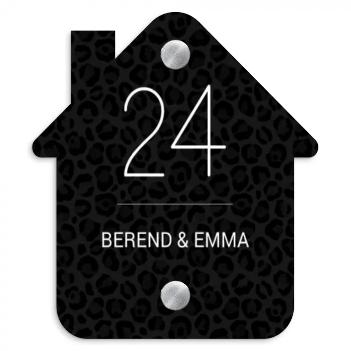 Zwart panterprint - Klassiek Naambord Huisje klein -3d