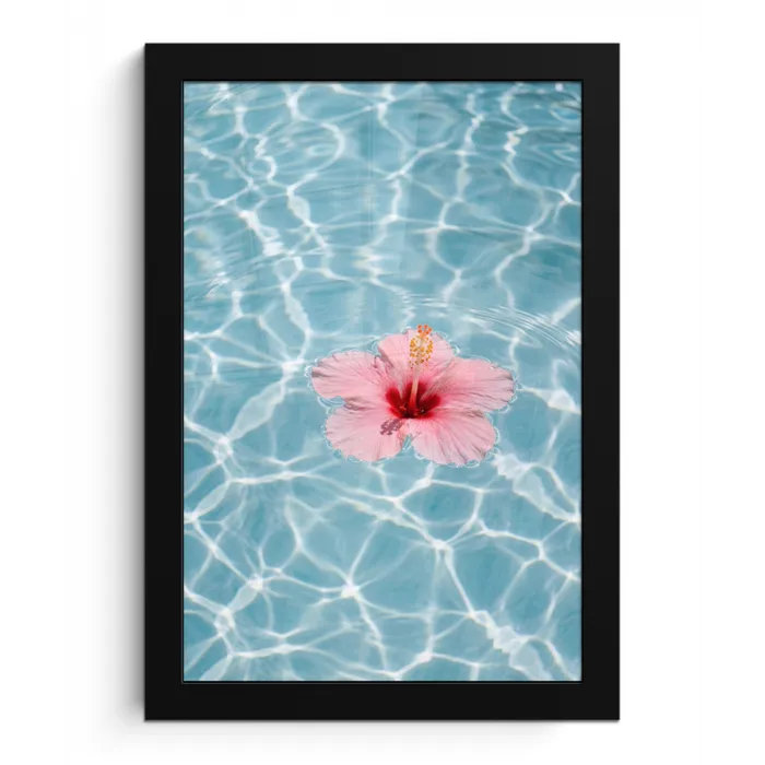 Hibiscus - Water - Roze fotolijst zwart zonder passe partout klein -3d
