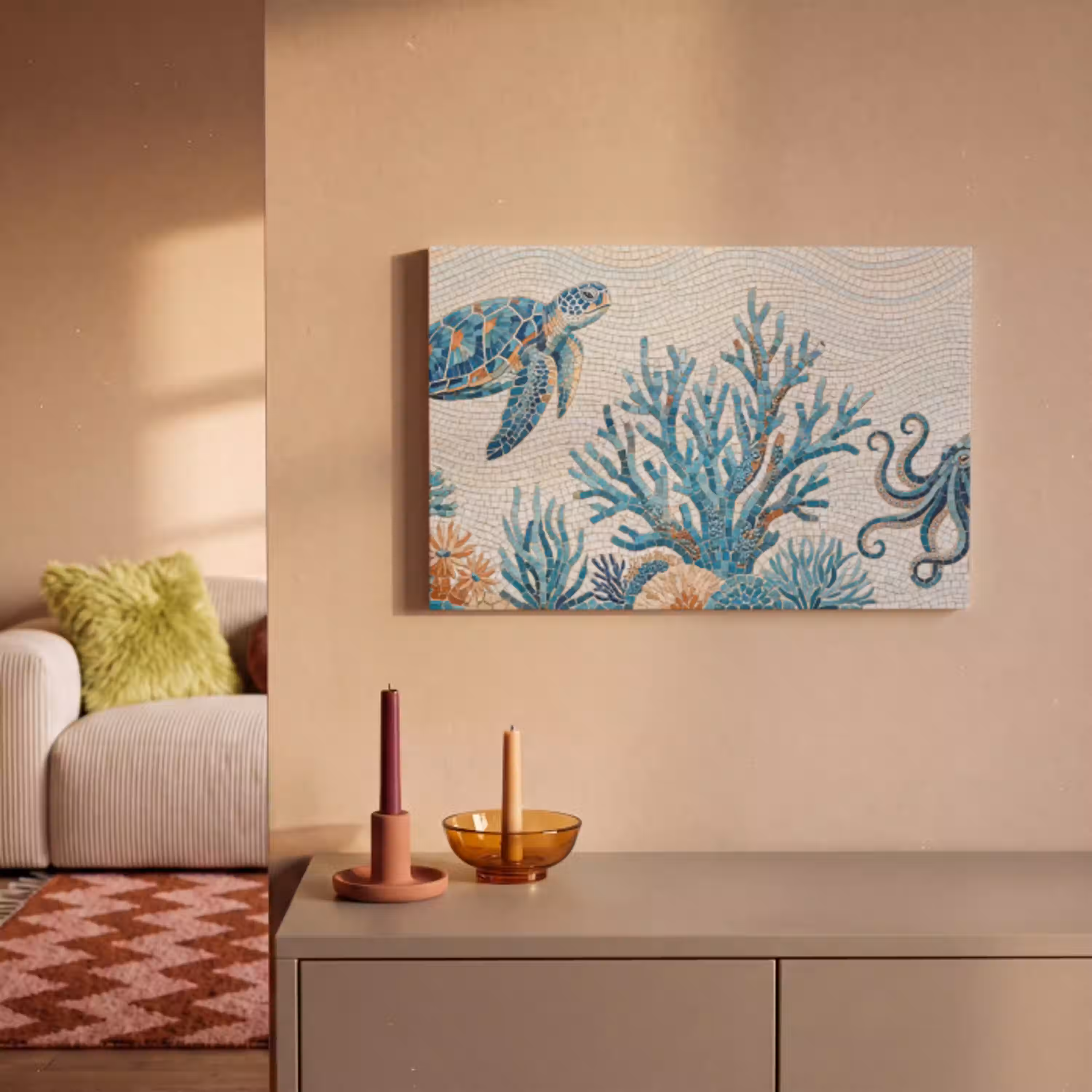 Dieren - Onderwater - Natuur - Mozaïek - Blauw canvas 2cm klein -sfeer1