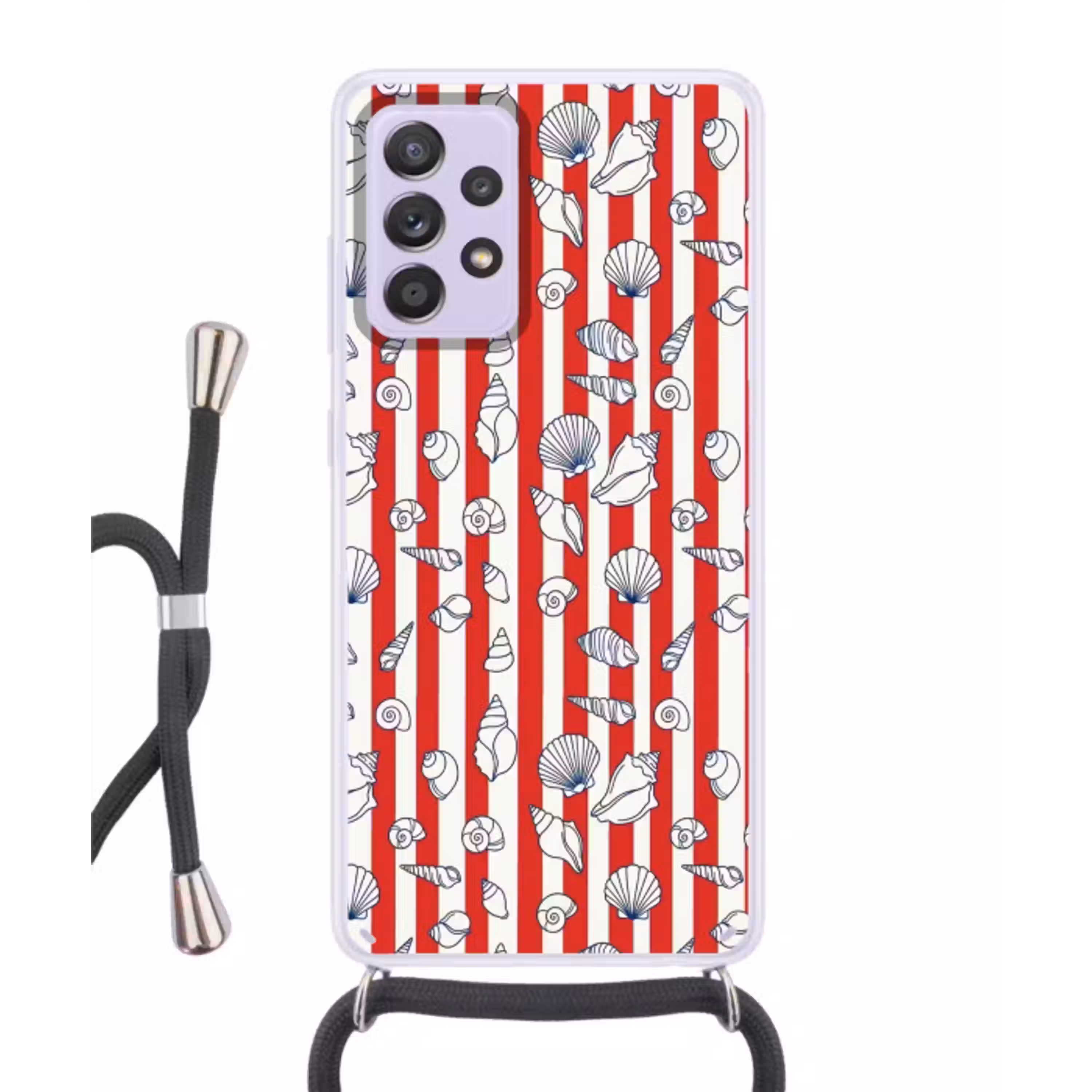 Schelp - Zeedieren - Zomer - Illustratie - Rood - Blauw Hoesje Samsung Galaxy A52 5G met koord klein -3d