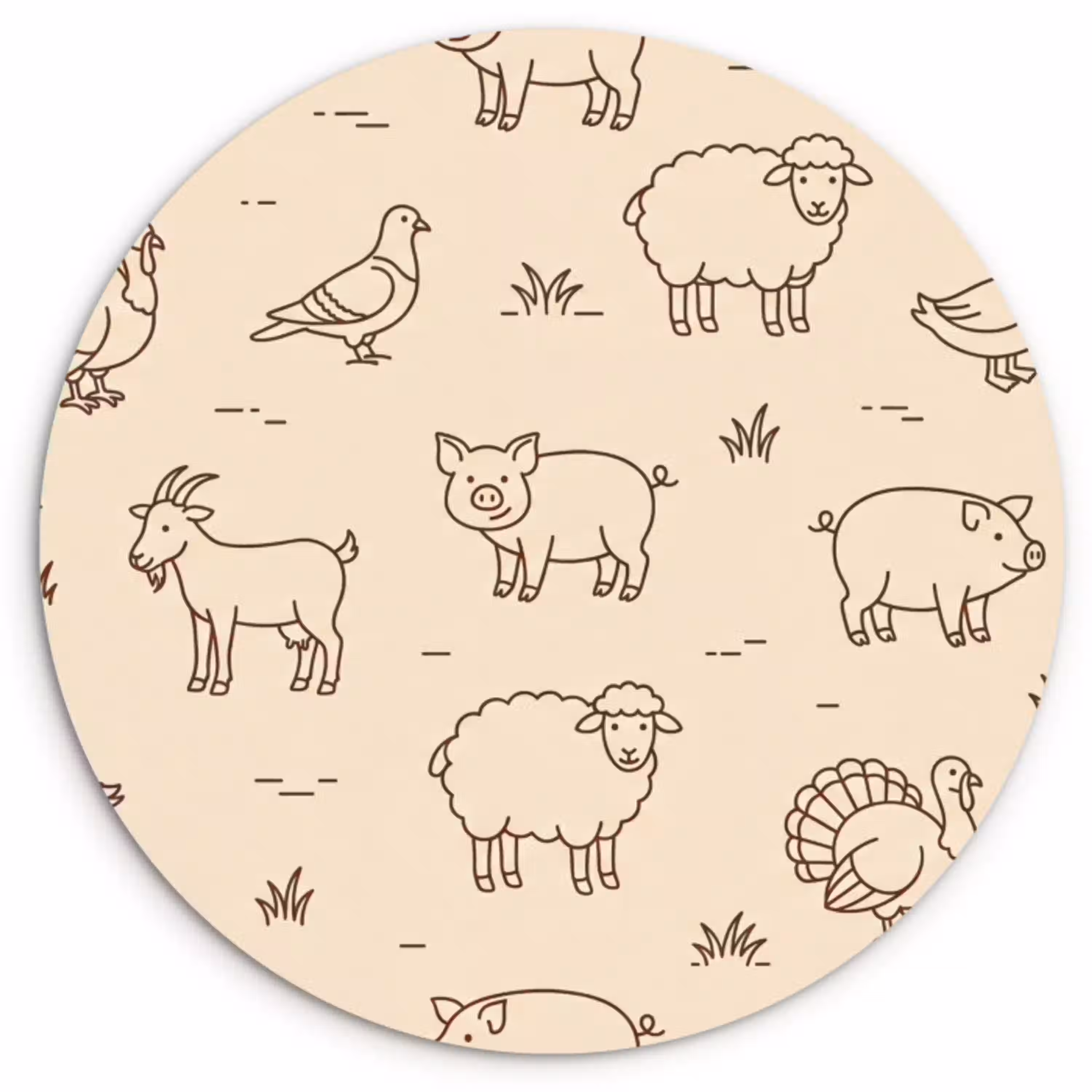 Dieren - Patroon - Boerderij - Minimalistisch - Beige Wandcirkel plexiglas klein -3d