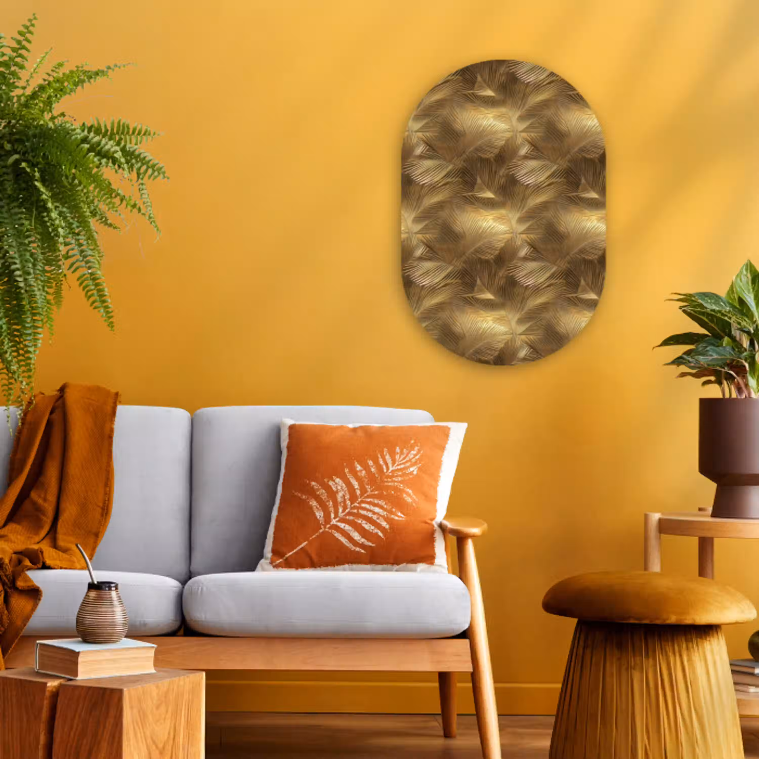 Palm - Waaier - Goud Wandcirkel Ovaal Forex klein 630 -sfeer4
