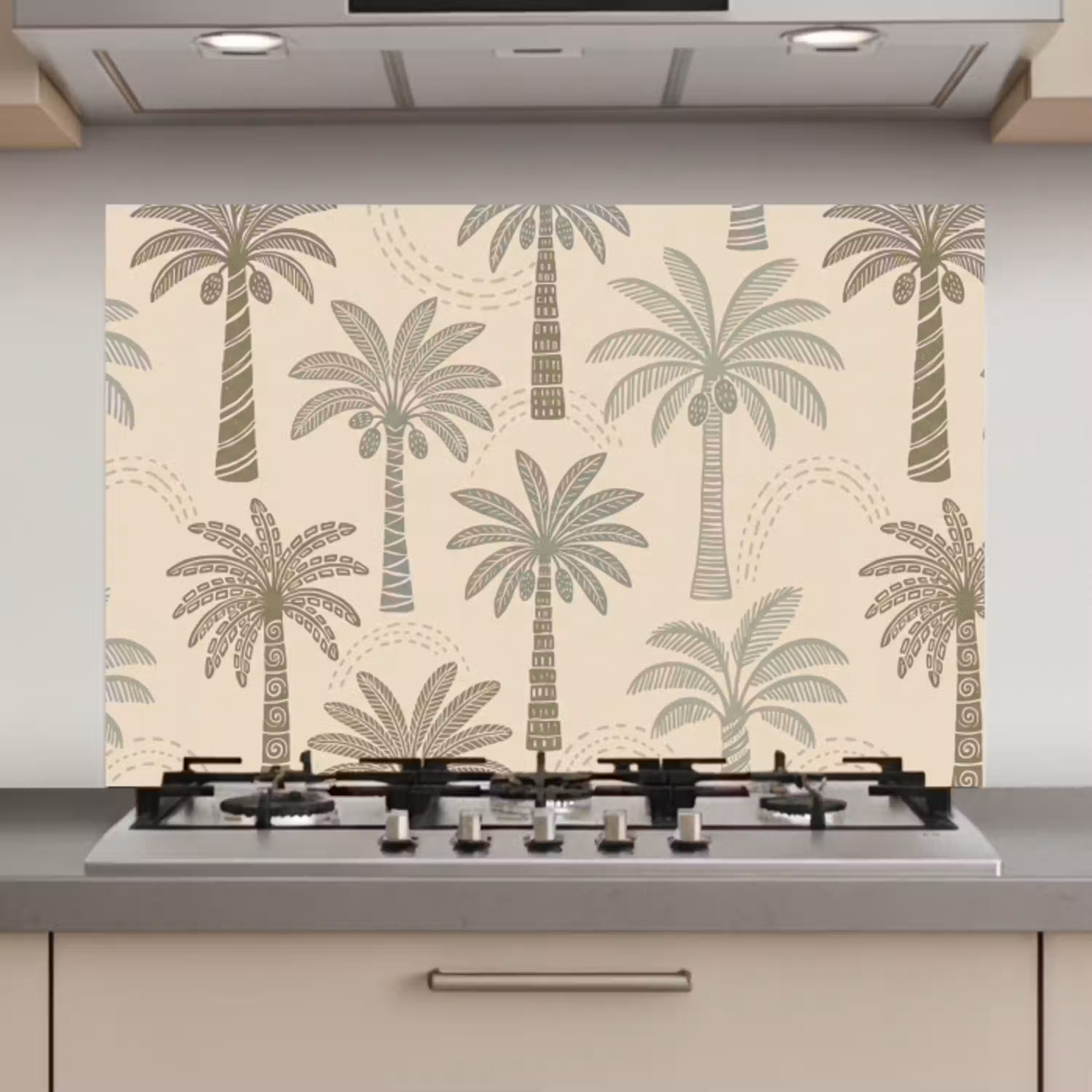 Palmbomen - Patroon - Tropisch - Beige keuken achterwand spatscherm klein -3d_website