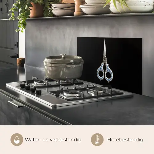 Schaar - Delfts blauw - Zwart keuken achterwand spatscherm klein -usp_NL