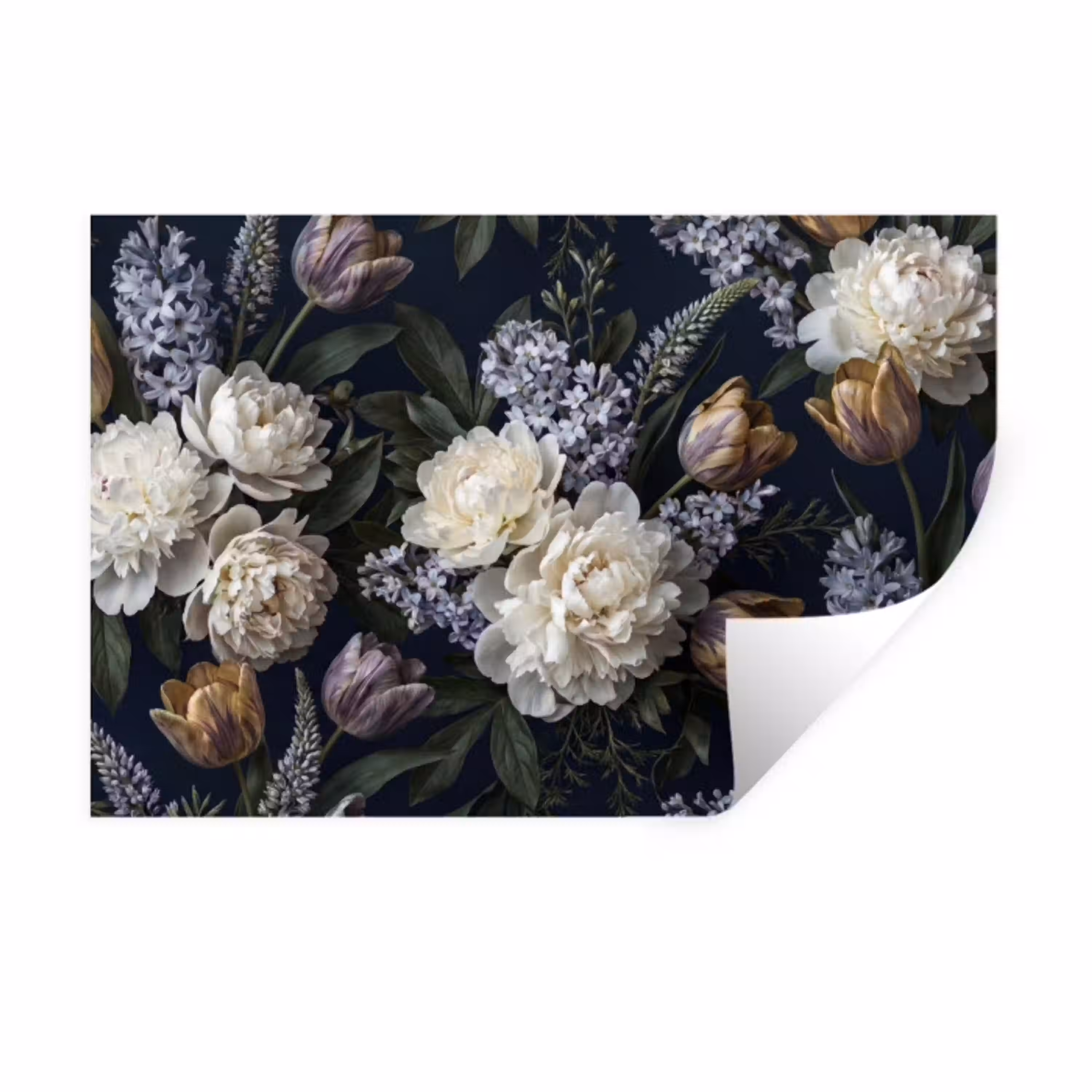 Bloemen - Donker - Elegant - Natuur - Wit Muursticker klein -3d
