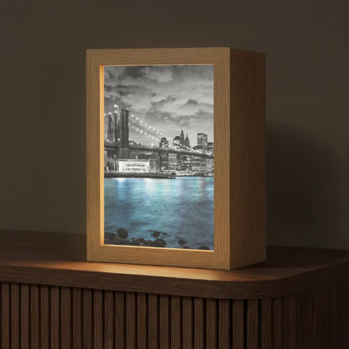 New York - Skyline - Stad - Blauw Light Box met kabel (Tafellamp) klein -z3d_website