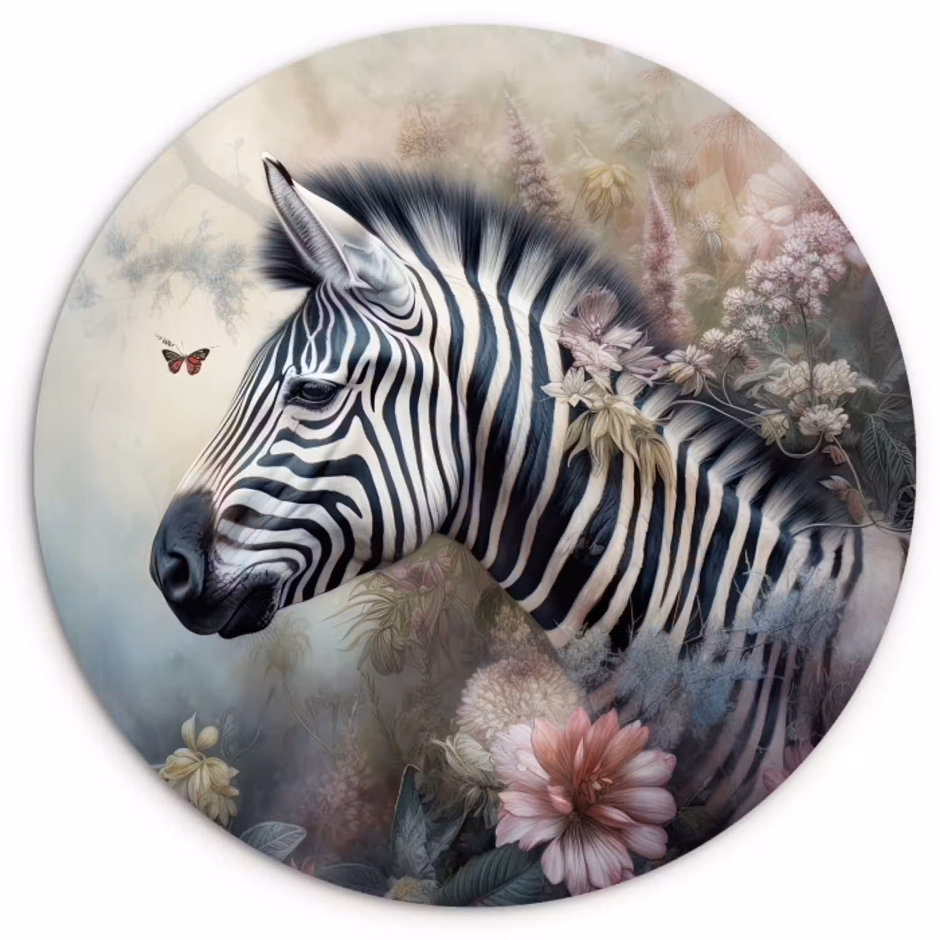 Zebra in de Bloesemnevel KitchenYeah - Keuken - Wandcirkel Forex klein -3d
