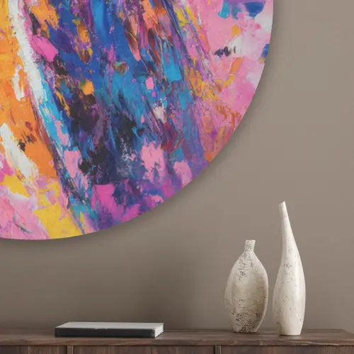 Uil - Roze - Blauw - Verf - Abstract Akoestische PET Vilt - Rond klein -sfeer5_closeup