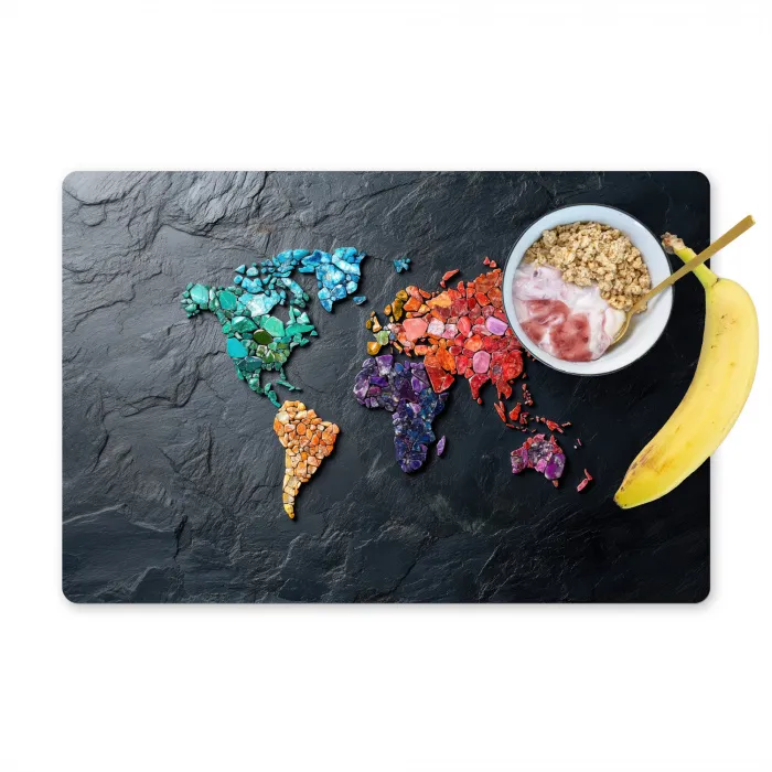 Wereldkaart - Edelstenen - Regenboog - Ruw Placemat vinyl groot -zzzproduct_Kitchenyeah-website