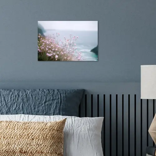 Klif - Bloemen - Zee - Roze poster papier klein -sfeer2