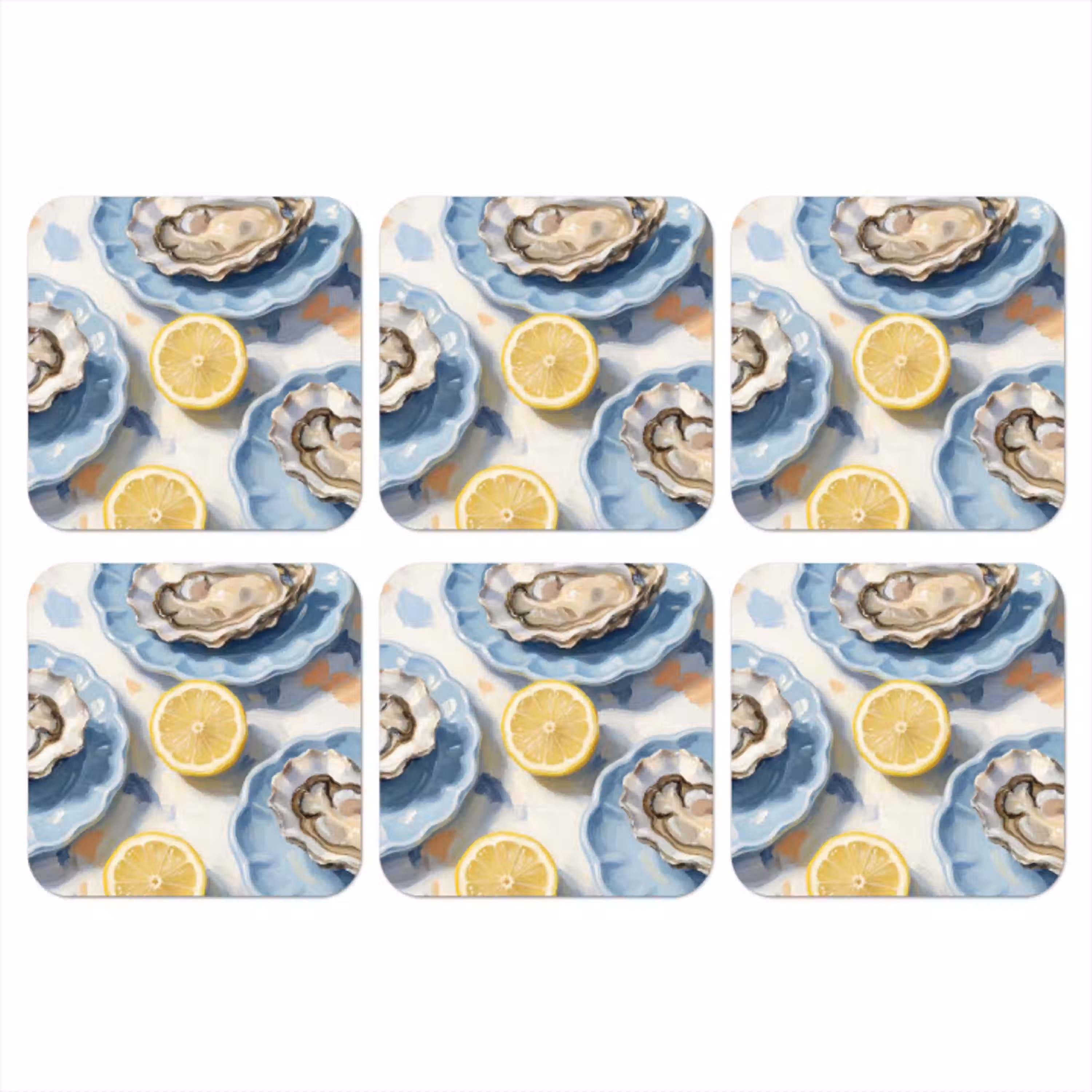 Eten - Oesters - Citroenen - Modern - Geel onderzetter kurk middel -3d