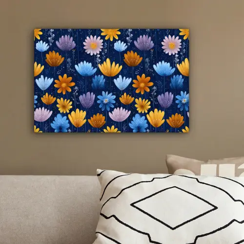 Bloemen - Patroon - Blauw - Contrast canvas 2cm klein -sfeer3
