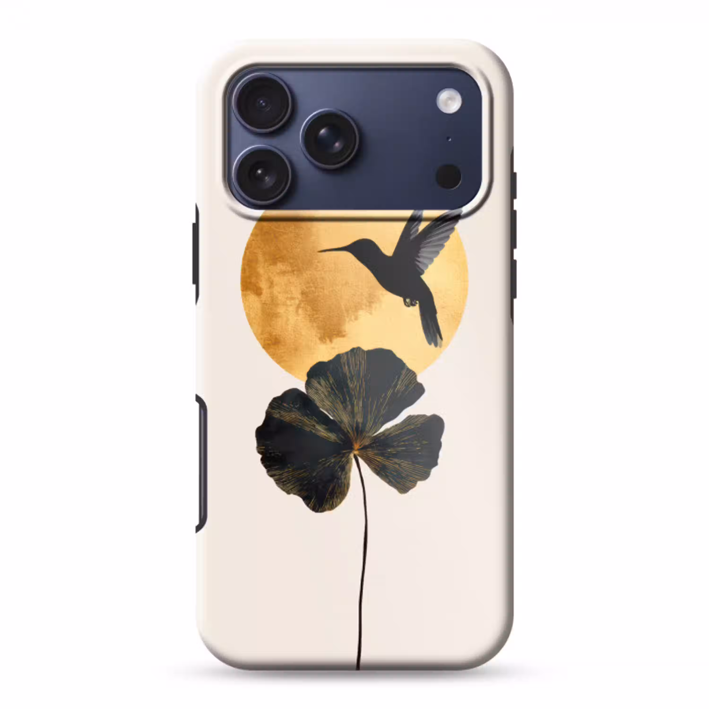 Zwarte kolibrie - Bloem - Gouden cirkel Toughcase MagSafe Apple iPhone 17 Pro Max klein -3d