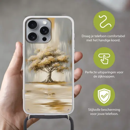 Boom - Bladeren - Abstract - Wit Hoesje iPhone 16 Pro Max met koord klein -sfeer2_NL
