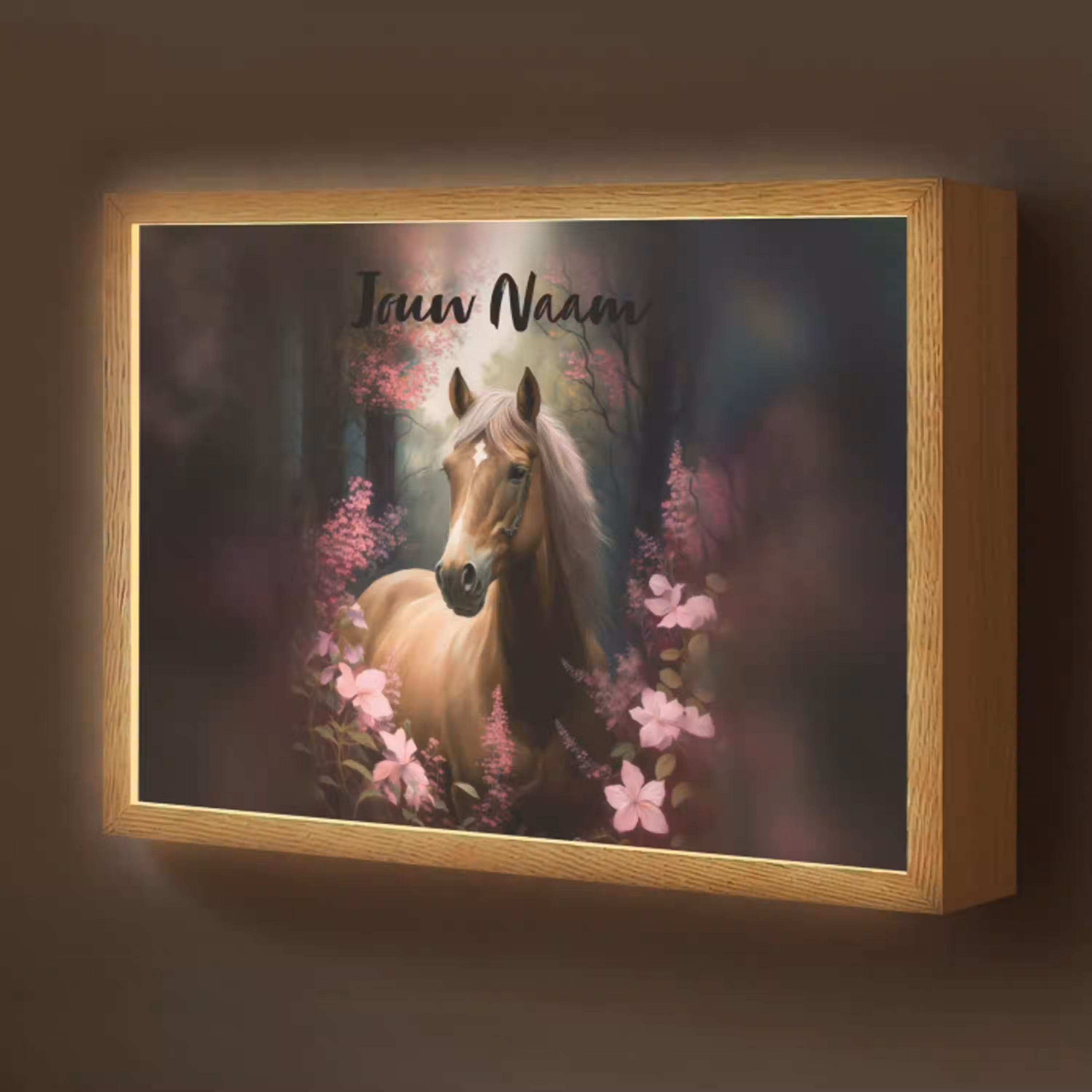 Paard - Bloemen - Roze - Natuur - Bos Light Box met batterij (Wandlamp kind) middel -z3d_website