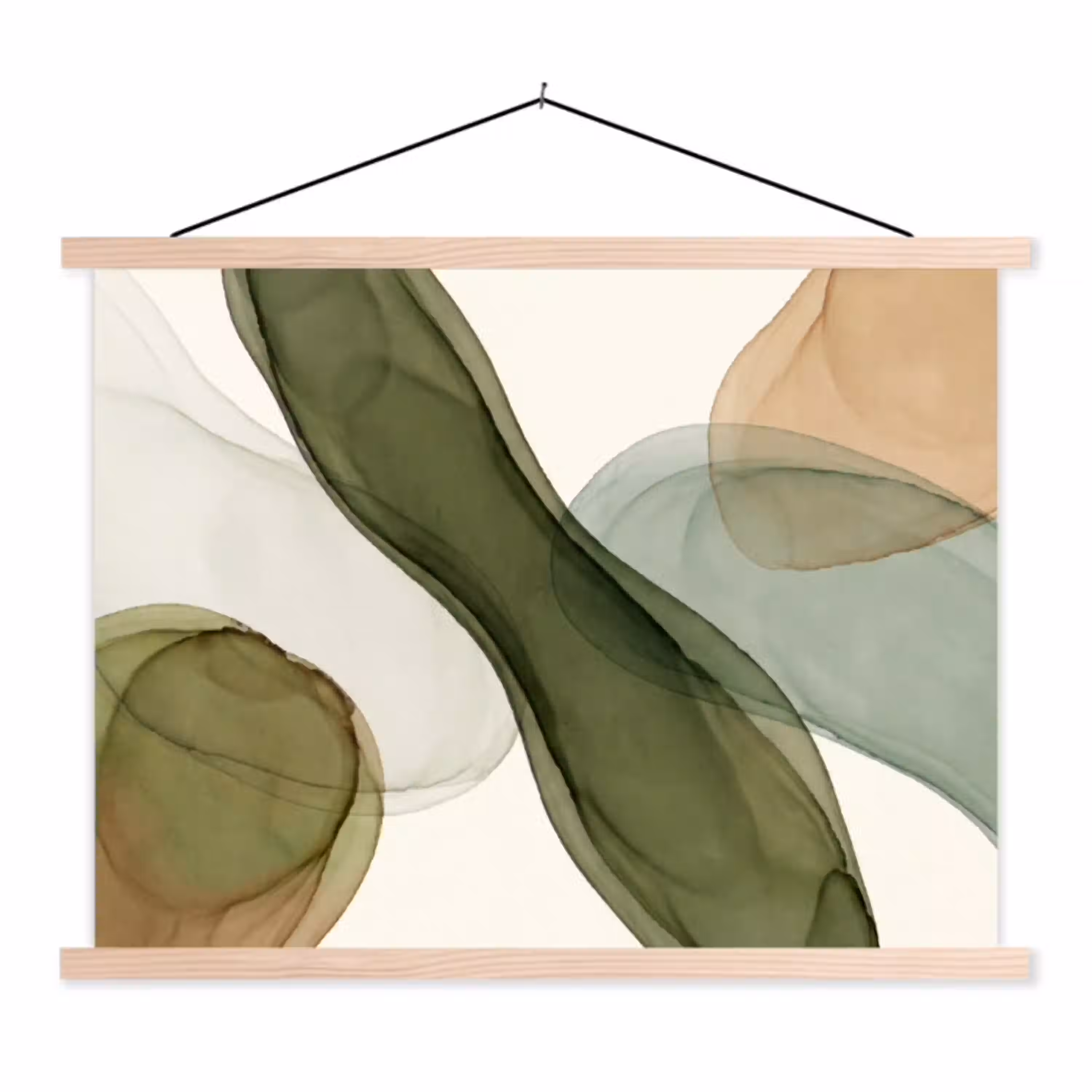 Abstract - Vormen - Modern - Kunst - Groen - Bruin textielposter latten blank klein -3d
