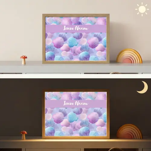 Schelpen - Paars - Blauw - Patroon Light Box met batterij (Wandlamp kind) middel -sfeer3_kind