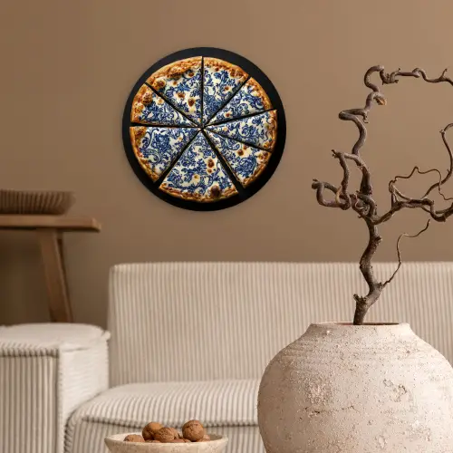 Pizza - Eten - Delftsblauw Wandcirkel plexiglas klein -sfeer1