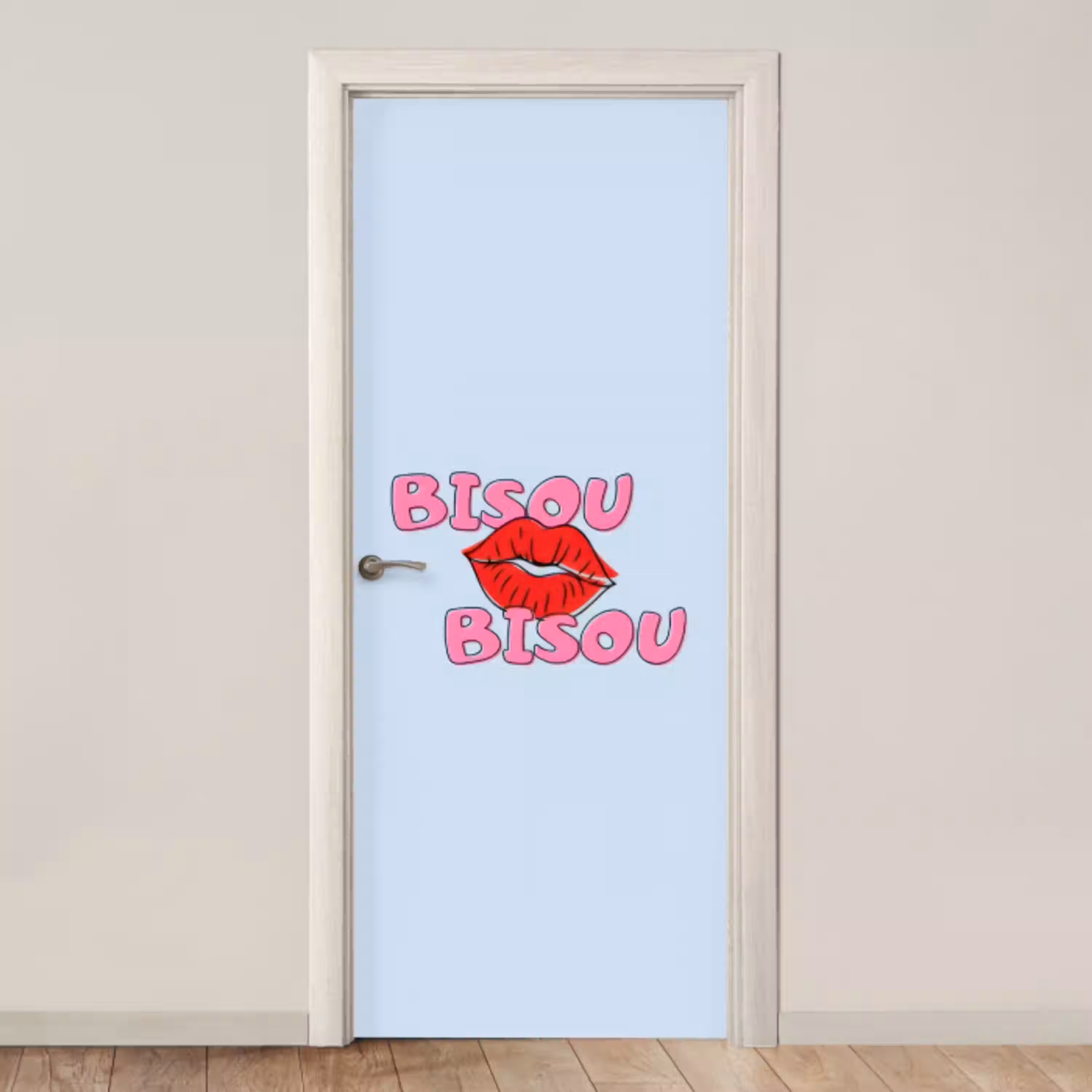 Bisou - Blauw - Roze - Lippen deurposter klein -3d_beige
